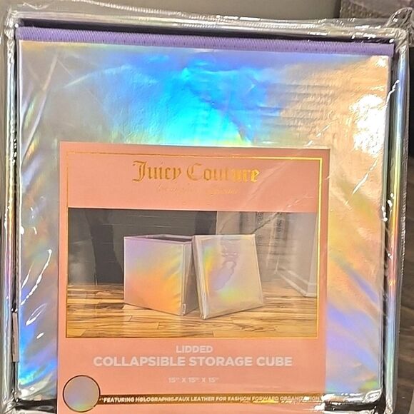 Juicy Couture Home Holographic Faux Leather Lidded Collapsible Storage Cube - Picture 5 of 9